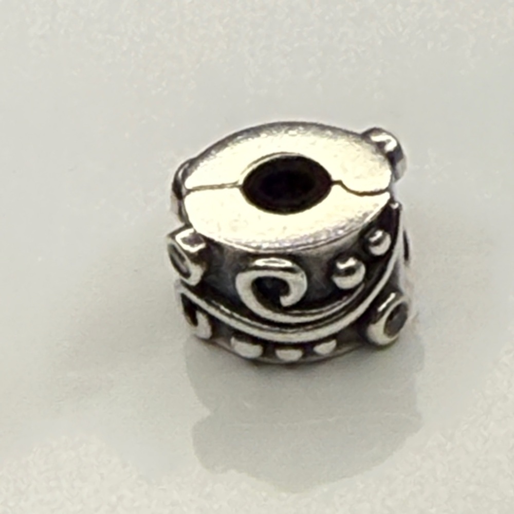 Retired Pandora Swirl Clip Charm with Pink CZ Stones S925 ALE